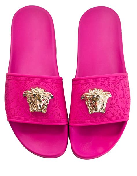 versace clear pink slides|hot pink Versace slides.